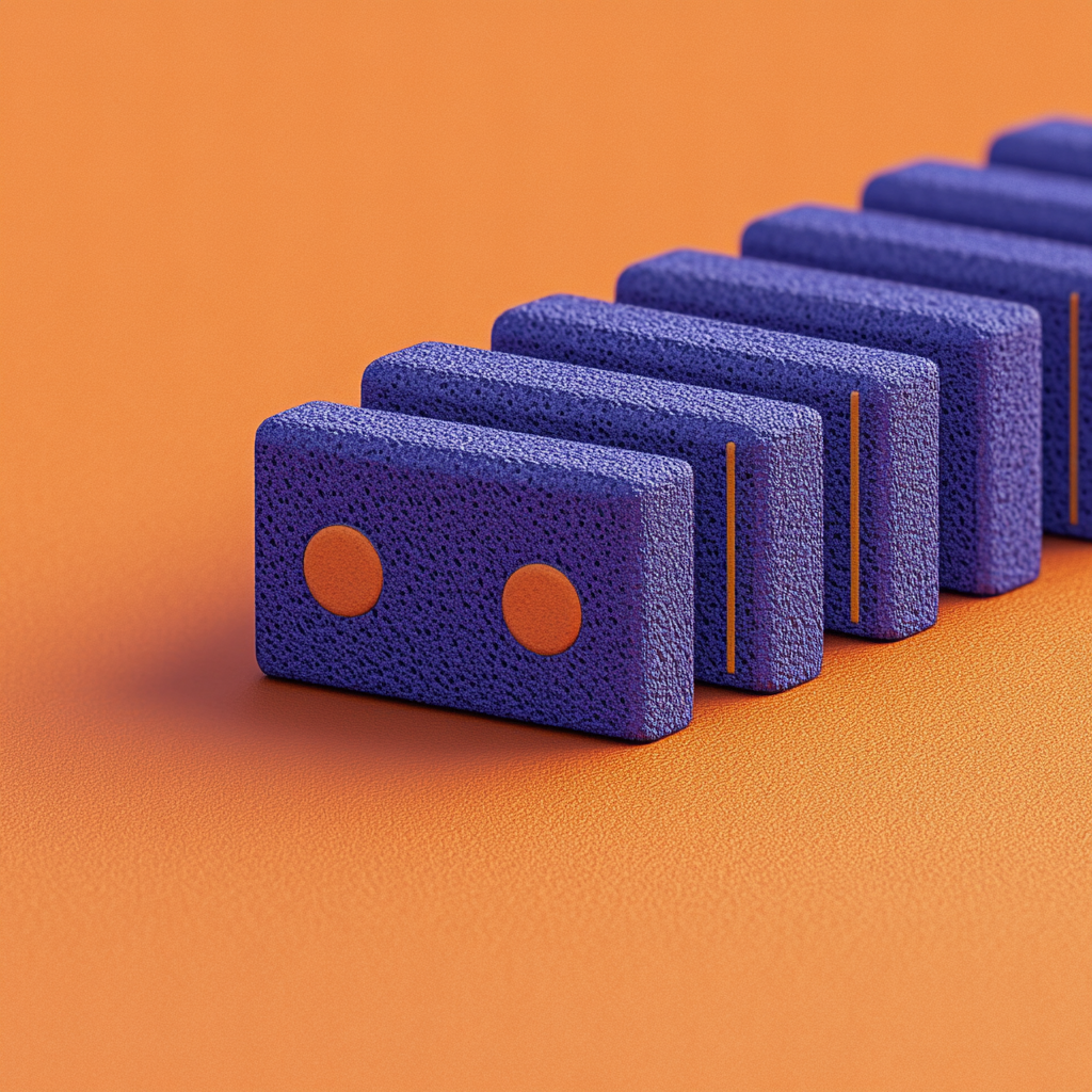 3-D style illustration of dominoes lined up in a row, to represent alignment